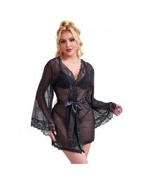 SUBBLIME - TRANSPARENTER STOFFMANTEL MIT SPITZENDETAIL SCHWARZ S-M