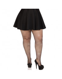 LEG AVENUE - NETZSTRÜMPFE MIT KRISTALLISIERUNG, SCHWARZ, ÜBERGRÖSSE