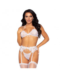 LEG AVENUE - DREITEILIGES SET BH, STRUMPFGÜRTEL UND G-STRING L