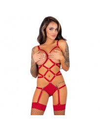 LIVCO CORSETTI FASHION - THIARA LC 20213 SET BODY STRÜMPFE ROT S-M