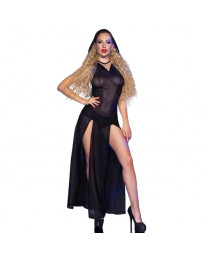 CHILIROSE - CR 4685 LANGES KLEID MIT KAPUZE SCHWARZ S