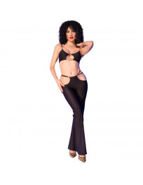 CHILIROSE - CR 4851 SCHWARZES TOP UND LEGGINGS-SET MIT GOLDENEN ACCESSOIRES S