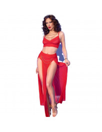 CHILIROSE - CR 4850 ROTES TOP UND LEGGINGS SET MIT GOLDENEN ACCESSOIRES S