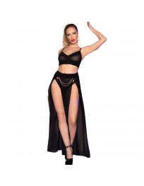 CHILIROSE - CR 4672 SCHWARZER TOP-ROCK UND TANGA MIT GOLDENEN KETTEN S