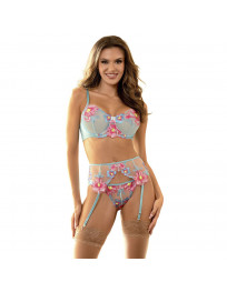 SUBBLIME - 957643 BH- UND STRUMPFGÜRTEL-SET MIT BLUMENSTICKEREI ROSA S-M