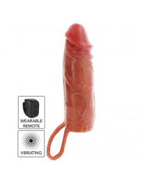 GET REAL – FEUCHTIGKEITSSPENDENDE SILIKON-VIBRATIONS-PENISHÜLLE IN KARAMELL, 16 CM