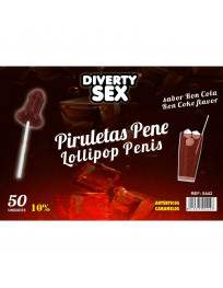 DIABLO GOLOSO – 50 PENIS-LOLLIPOPS RON-COLA-GESCHMACK 10 ALKOHOL
