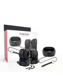 DARKNESS - HANDSCHELLEN UND KRAGEN AUS SCHWARZEM LEDER