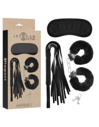 INTENSE - FETISH EROTIKSPIELSET 1 MIT HANDSCHELLEN, BLINDMASKE UND PEITSCHE