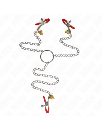 KINK - BELL 3-FACH NIPPEL- UND KLITORISKLEMMEN ROT MIT KETTE 30 CM