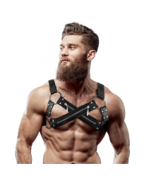 FETISH SUBMISSIVE ATTITUDE - VERSTELLBARER NEOPREN-BRUSTGURT MIT CROSS-OVER-BULLDOG-REISSVERSCHLUSS FÜR MNNER