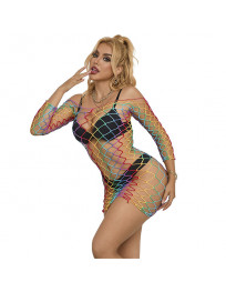 SUBBLIME - 952426 REGENBOGEN-KLEID MIT LANGEN RMELN UND NETZ EINE GRÖSSE