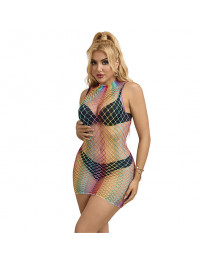 SUBBLIME - 952433 RAINBOW HOHER KRAGEN RMELLOSER NETZ KLEID EINE GRÖSSE