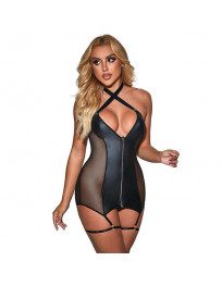 SUBBLIME - 954444 SEXY MESH KLEID LEDER SCHWARZ S-M