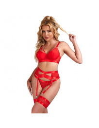SUBBLIME - 955267 ROTER BONDAGE-BH MIT STRUMPFBAND-SET L-XL