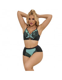 SUBBLIME - 955557 GRÜNES LACKLEDER-NETZ-ZIPPER-BH-SET S-M