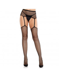 LEG AVENUE - SPITZENSTRÜMPFE MIT KREUZ UND STRUMPFGÜRTEL SCHWARZ