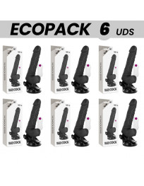 ECOPACK 6 EINHEITEN - BASECOCK REALISTISCHER VIBRATOR MIT FERNBEDIENUNG SCHWARZ MIT HODEN 19.5 CM -O- 4 CM