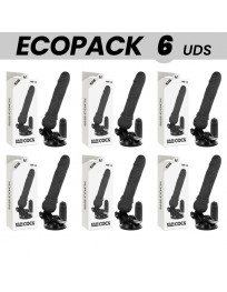 ECOPACK 6 EINHEITEN - BASECOCK REALISTISCHER VIBRATOR MIT FERNBEDIENUNG SCHWARZ 19.5 CM -O- 4 CM