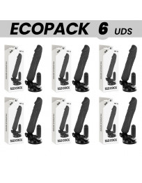 ECOPACK 6 EINHEITEN - BASECOCK REALISTISCHER VIBRATOR MIT FERNBEDIENUNG SCHWARZ 20 CM -O- 4 CM