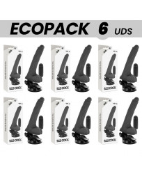 ECOPACK 6 EINHEITEN - BASECOCK REALISTISCHER VIBRATOR MIT FERNBEDIENUNG SCHWARZ MIT HODEN 20 CM -O- 4 CM